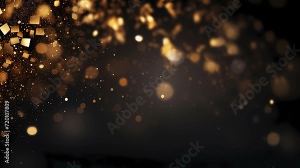 Obraz Abstract festive dark background with gold glitter and bokeh. New year, birthday, holidays celebration.