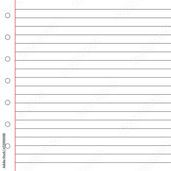 Fototapeta Blank loose leaf notebook paper background. Realistic line paper note. lined vector horizontal illustration design. notebook paper background. 123.
