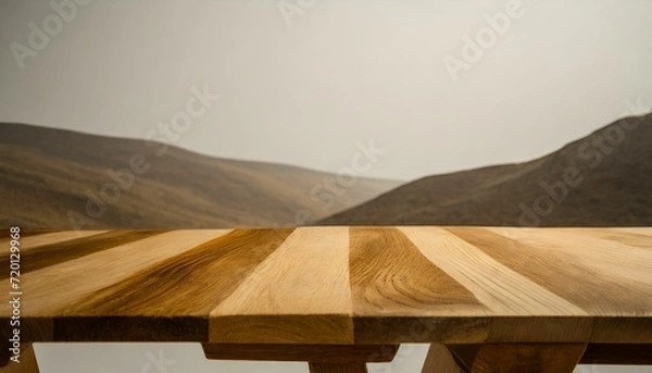 Fototapeta an empty wooden tabletop, elegantly showcased against a white background. Emphasize the fine details of the wood grain and the stark contrast with the background for a visually striking image.
