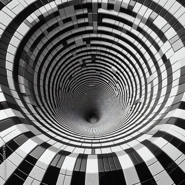 Fototapeta A view of black and white placed in a deep circle a spiral pattern in a pipe A pipe with a deep vertical bottom