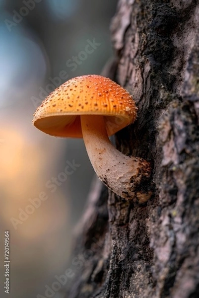 Fototapeta macro photography of a mushroom that lives in the gaps of a tree