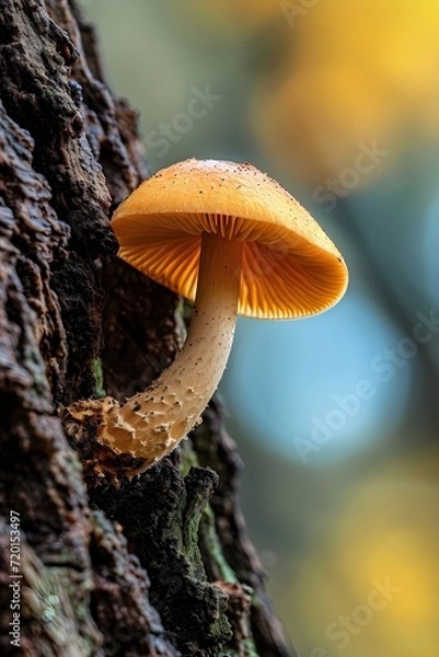 Fototapeta macro photography of a mushroom that lives in the gaps of a tree