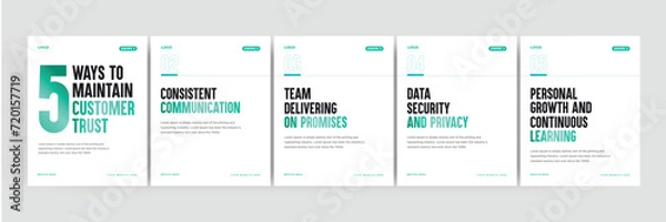 Fototapeta Tools for remote work social media carousel, LinkedIn carousel template for startup coach, EPS 10 vector illustration.  
