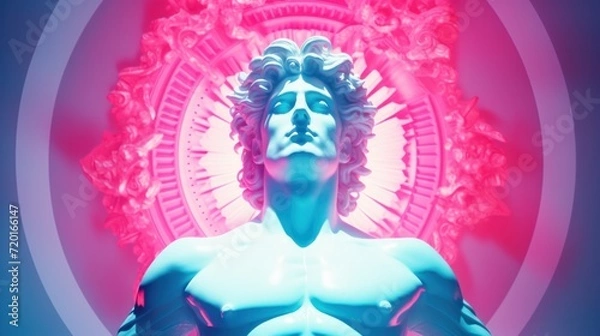 Obraz Godly Apollo amidst Retro Wave Background in Majestic Pose