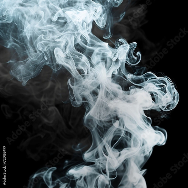 Fototapeta Dramatic Silhouette: White Dense Real Smoke Against a Black Background, Crafting an Intriguing and Artistic Composition with Mesmerizing Forms and Textures
