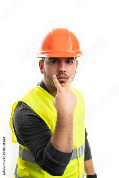 Obraz Constructor man making eye-contact gesture as supervisor concept