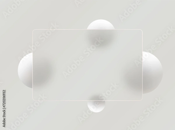 Fototapeta Flying glass banner with light 3D spheres in glass morphism style.