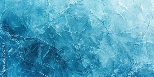 Fototapeta Beautiful winter natural blue ice texture of surface of frozen. Nature abstract pattern of white cracks. Winter seasonal background, mock up, flat lay, ice texture background,ice banner
