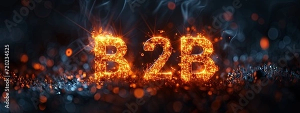Fototapeta B2B concept with fiery text on a dark, bokeh background