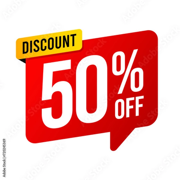 Fototapeta Discounts 50 percent off. Red and yellow template on white background. Vector illustration