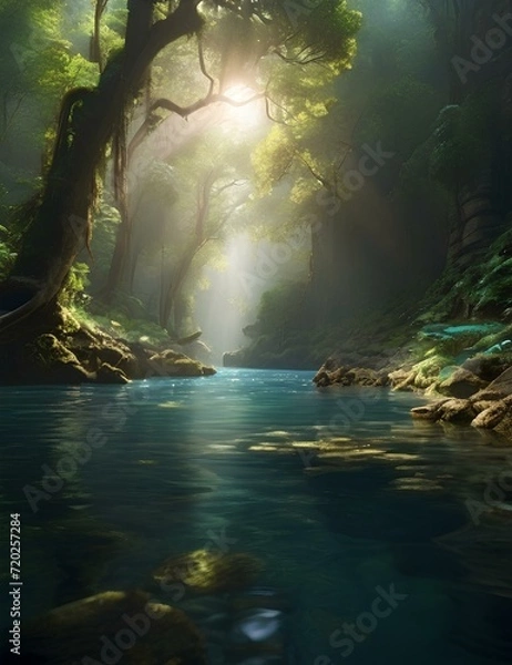 Fototapeta misty morning in the forest, Generative AI