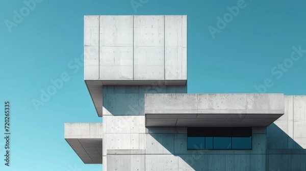 Fototapeta Geometric concrete structures of a modern building with a clear sky