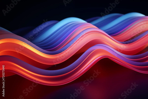 Fototapeta Abstract background. Digital 3D background. Analytical waves. Technology. 3D technological touches dock. Light of ring. Blue connection purple and colorful ring .