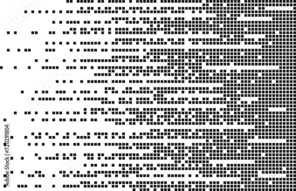 Fototapeta Abstract monochrome pixelated background. Scattered loose data elements. Horizontal line composition. Technology and cyber security check backdrop.