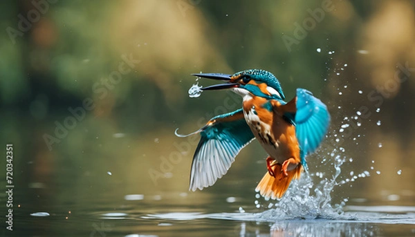 Fototapeta A Kingfisher coming out of the water