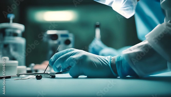 Fototapeta Hands of a surgeon with tools