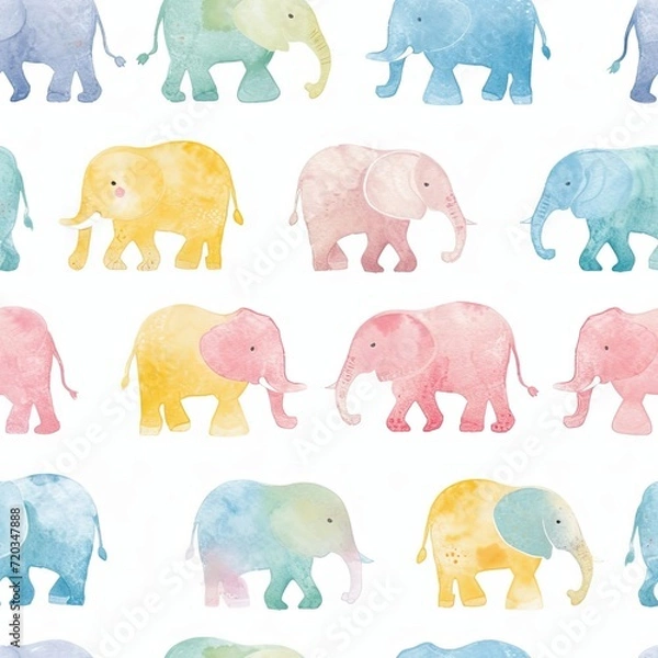 Fototapeta pattern vector cute watercolor elephant
