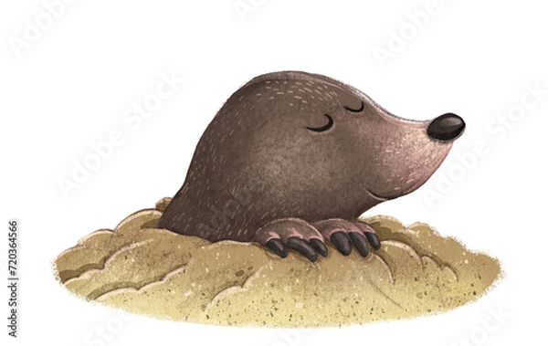 Fototapeta Illustration of mole coming out of the ground