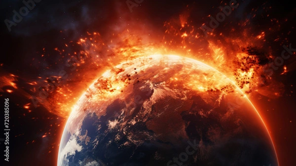 Fototapeta A view of the Earth from space as a magnetic storm approaches. Scientific illustration. Generative AI