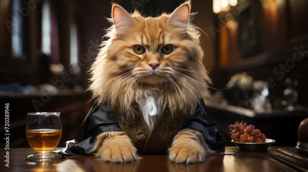 Fototapeta Orange Cat in suit uniform Judges Authority A judge