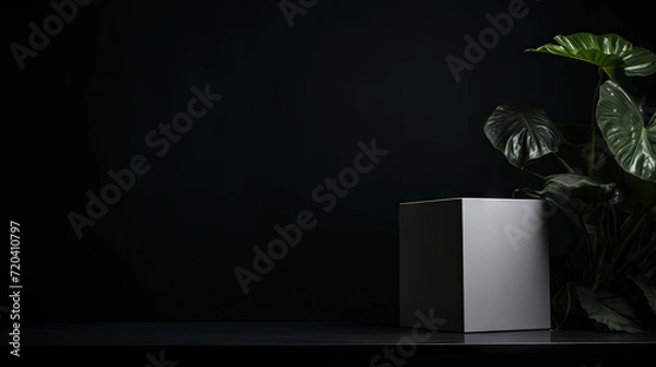 Fototapeta Minimal white podium with green leaves natural background for cosmetic products display, Empty natural platform