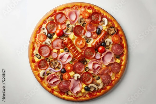 Fototapeta Meat Lovers pizza isolated on solid white background. ai generative