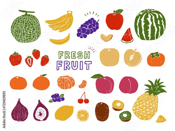 Obraz 手描きのフルーツアイコンセット　カラー