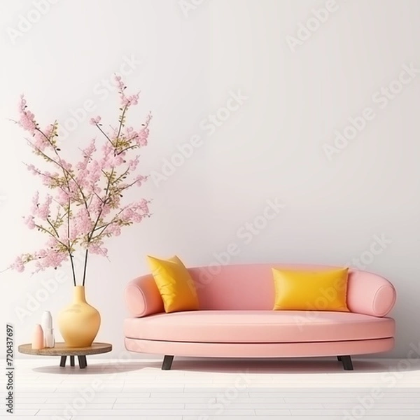 Fototapeta modern calm living room with sofa and mockup for painting, empty space for text 