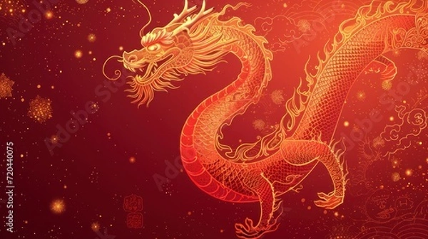 Fototapeta Happy Chinese New Year 2024, the zodiac sign of the dragon festival traditional banner with original colors in high definition and quality. concept chinese new year 2024
