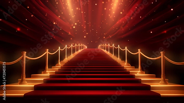Fototapeta Luxurious and elegant red carpet staircase, holiday awards ceremony event