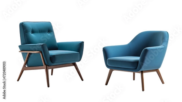 Fototapeta collection Set of different blue nova armchair isolated on a transparent background.