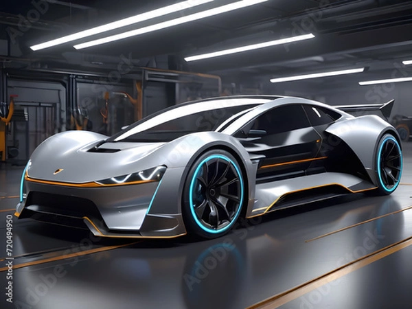 Fototapeta High Performance Chassis, Advanced Battery Packs, and Future EV Factory Production. Generative AI