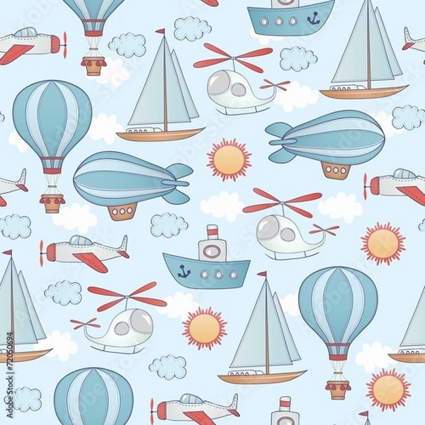 Fototapeta Seamless transportation pattern.