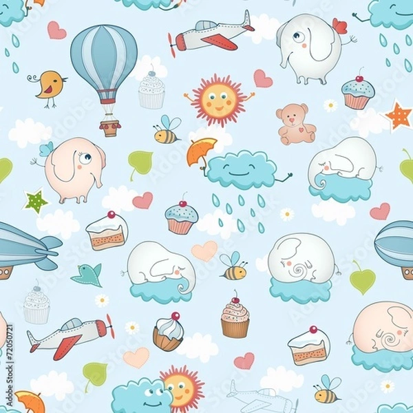 Fototapeta Funny holiday seamless background.