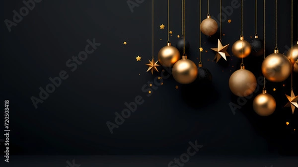 Fototapeta Luxurious Christmas balls on glowing bokeh background, Christmas and New Year minimalistic background