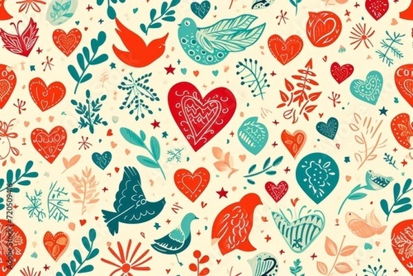 Fototapeta Abstract colorful seamless holiday pattern for Valentine's Day decoration. Concept for wedding, love anniversary or Valentine's Day celebration