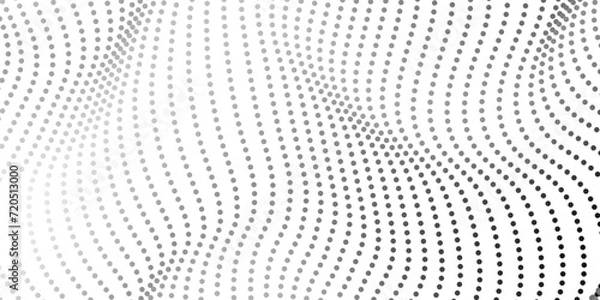 Obraz Flowing dots particles wave pattern 3D curve halftone black gradient curve shape isolated on white background. frequency sound wave, twisted curve lines with blend effect.	 