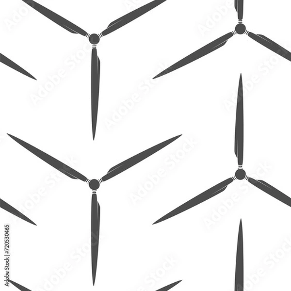Obraz Seamless pattern with propeller, wind turbine, windmill. Vector black and white background.
