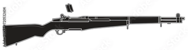 Obraz Vector illustration of the M1 Garand rifle and ejecting empty clips on the white background. Black. Right side.