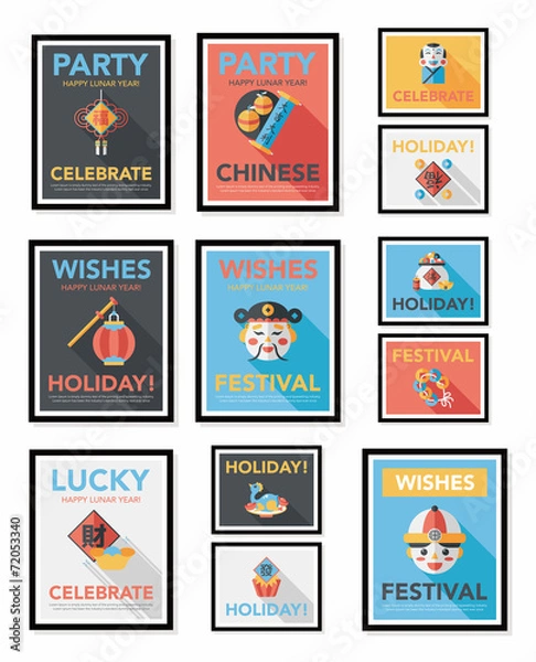 Fototapeta Chinese New Year poster flat banner design flat background set,