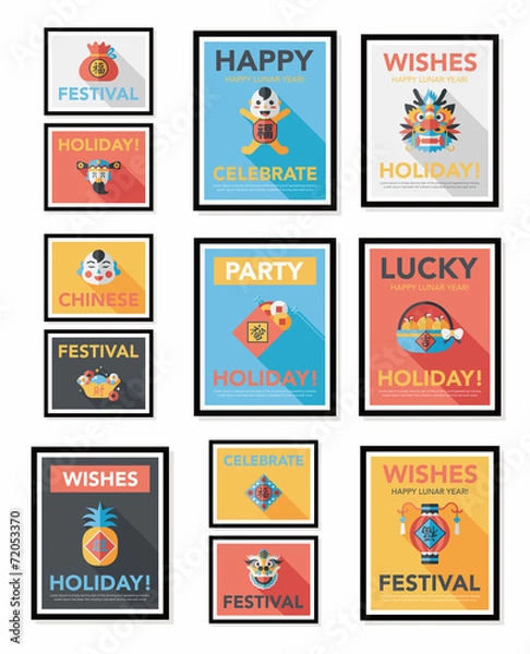 Fototapeta Chinese New Year poster flat banner design flat background set,