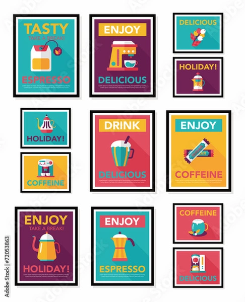 Fototapeta Coffee poster flat banner design flat background set, eps10