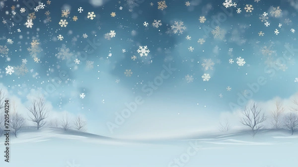 Fototapeta Beautiful winter Christmas glowing background with falling snowflakes, winter background
