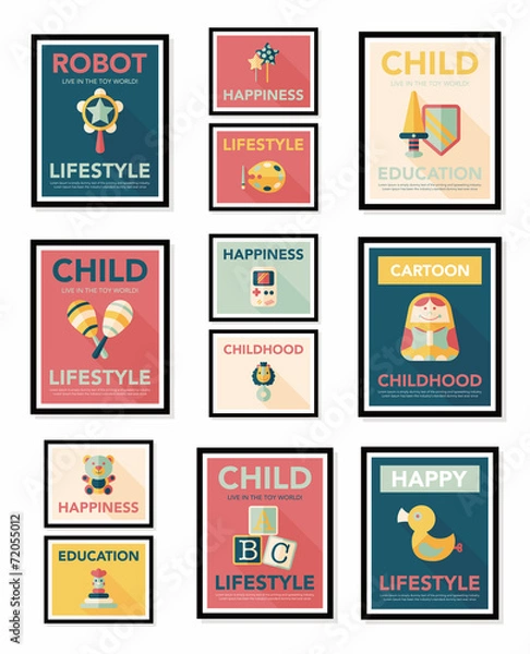 Fototapeta Toy poster flat banner design flat background set, eps10