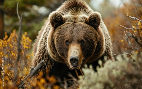 Fototapeta grizzly bear determined gaze as it searches for food in the wild