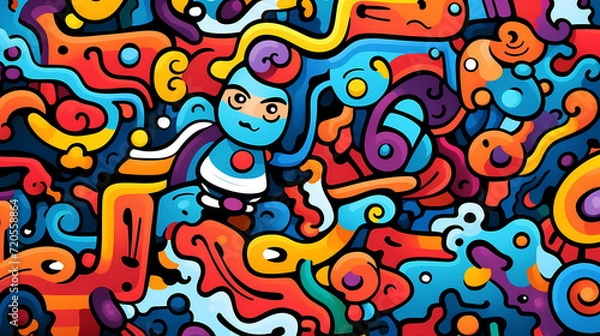 Fototapeta Funny doodle seamless pattern, artistic background