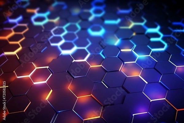 Fototapeta Abstract hexagonal background with glowing neon lights