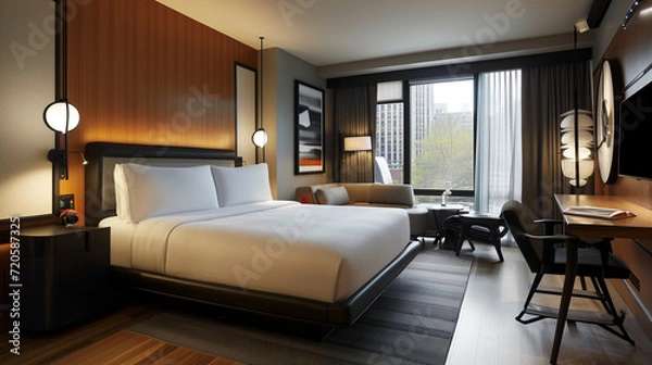 Fototapeta cozy hotel room creating a sense of serenity and calmness