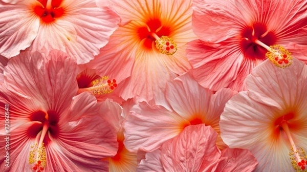 Obraz Background of tropical hibiscus flowers, creating a vibrant and exotic atmosphere generative ai