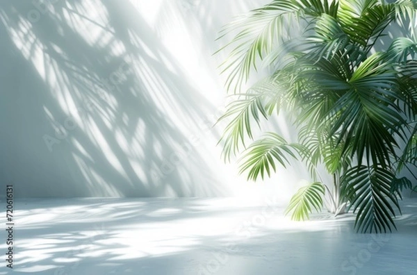 Fototapeta a background of a white room with a silhouette of a tropical tree